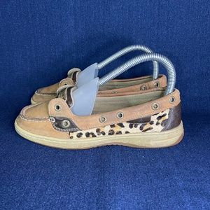 Women's Sperry Top Sider Angelfish Pony Hair Leopard Print Boat Shoes Size 5.5M